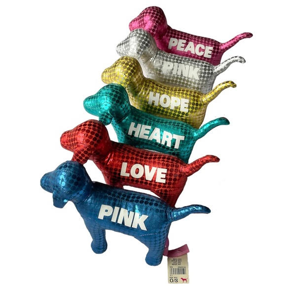 Set of 6 PiNK Victoria’s Secret Holiday Metallic Dog VS Pink NEW & EUC - Picture 1 of 10